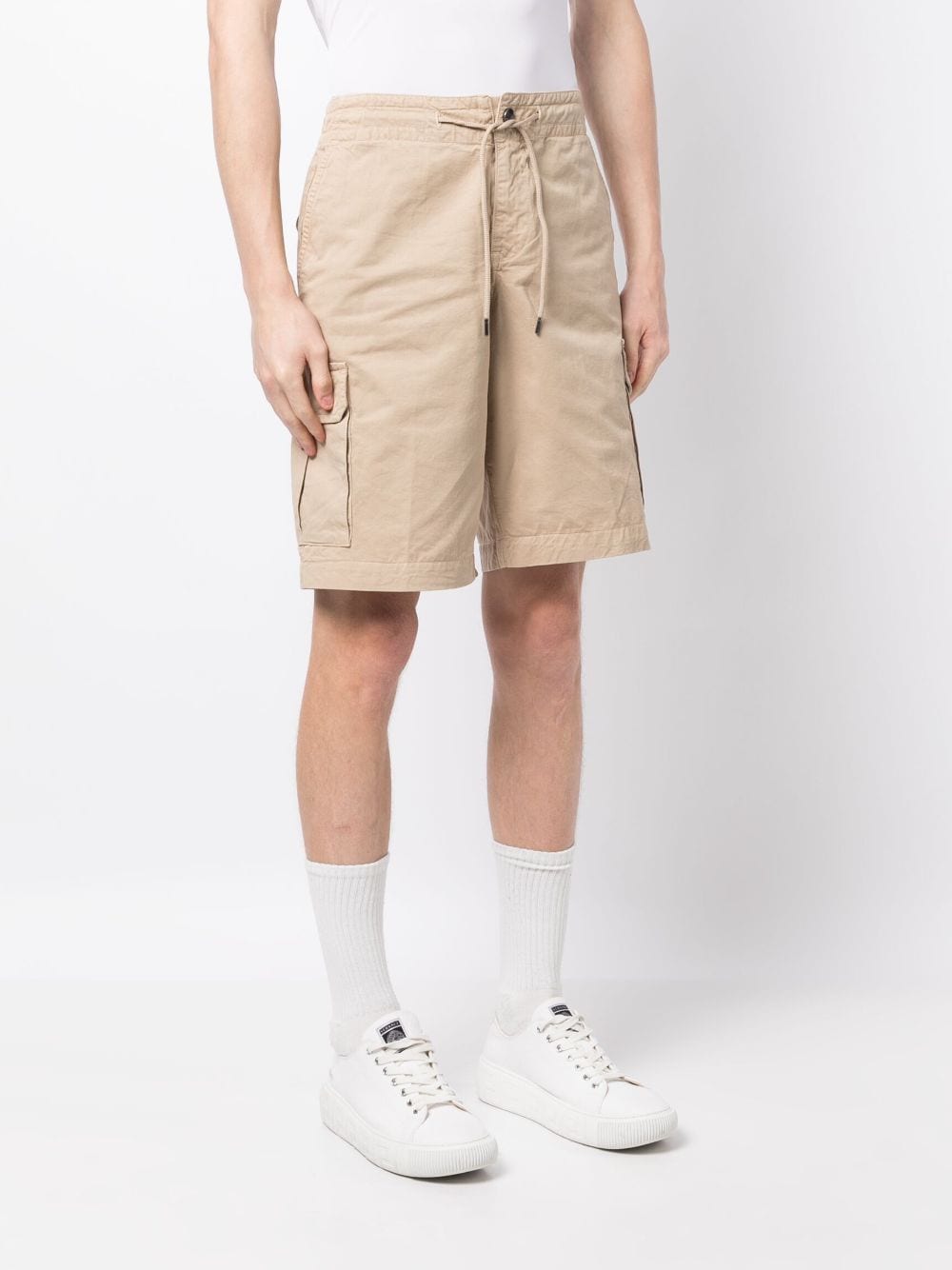 Shop Emporio Armani Logo-patch Cotton Shorts In Brown