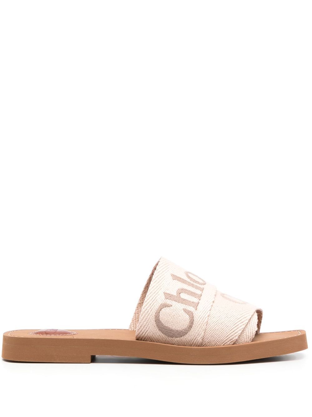 CHLOÉ LOGO-EMBROIDERED SLIP-ON SANDALS