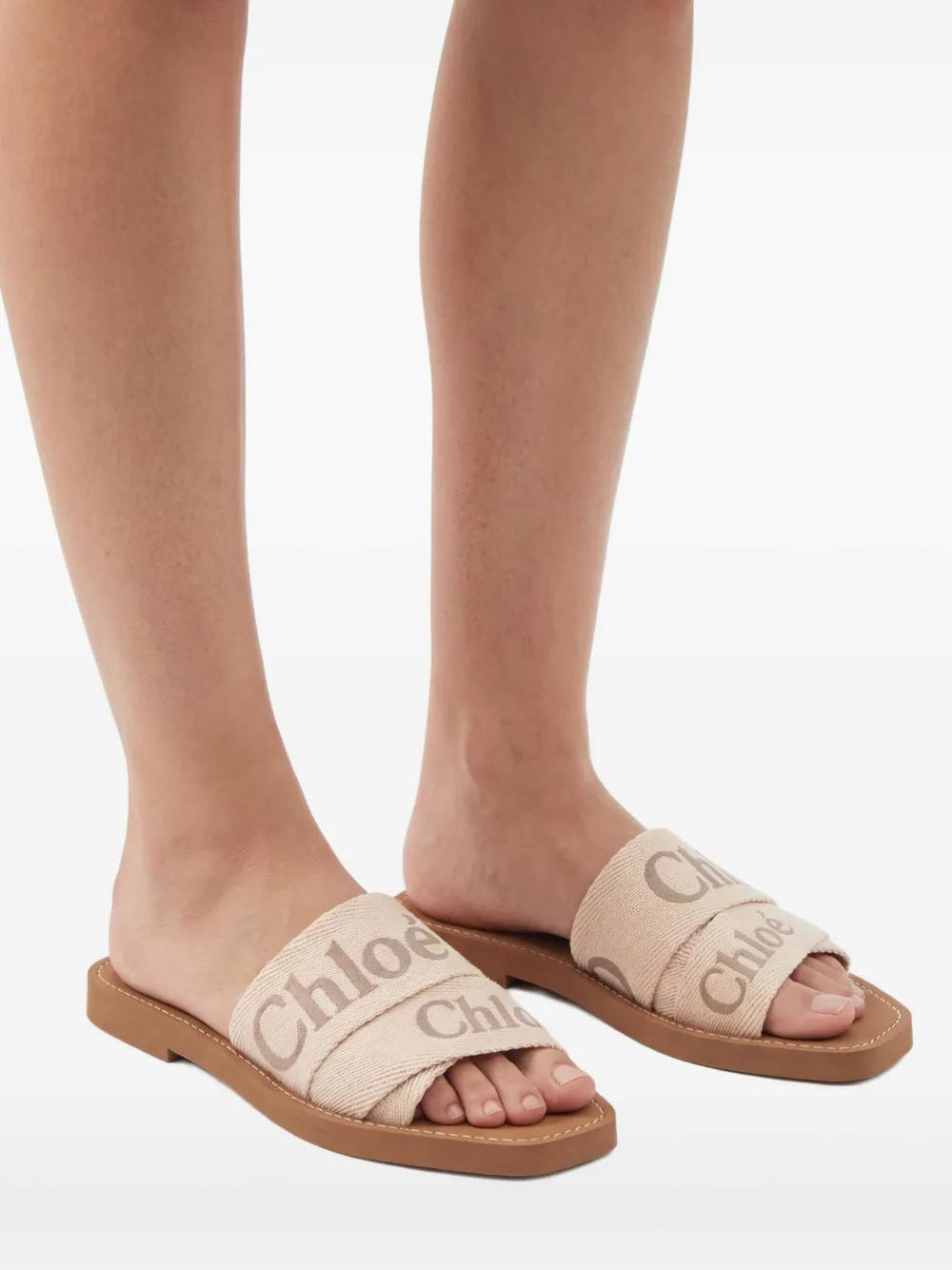 Chloé Woody logo-print Sandals | Neutrals | FARFETCH