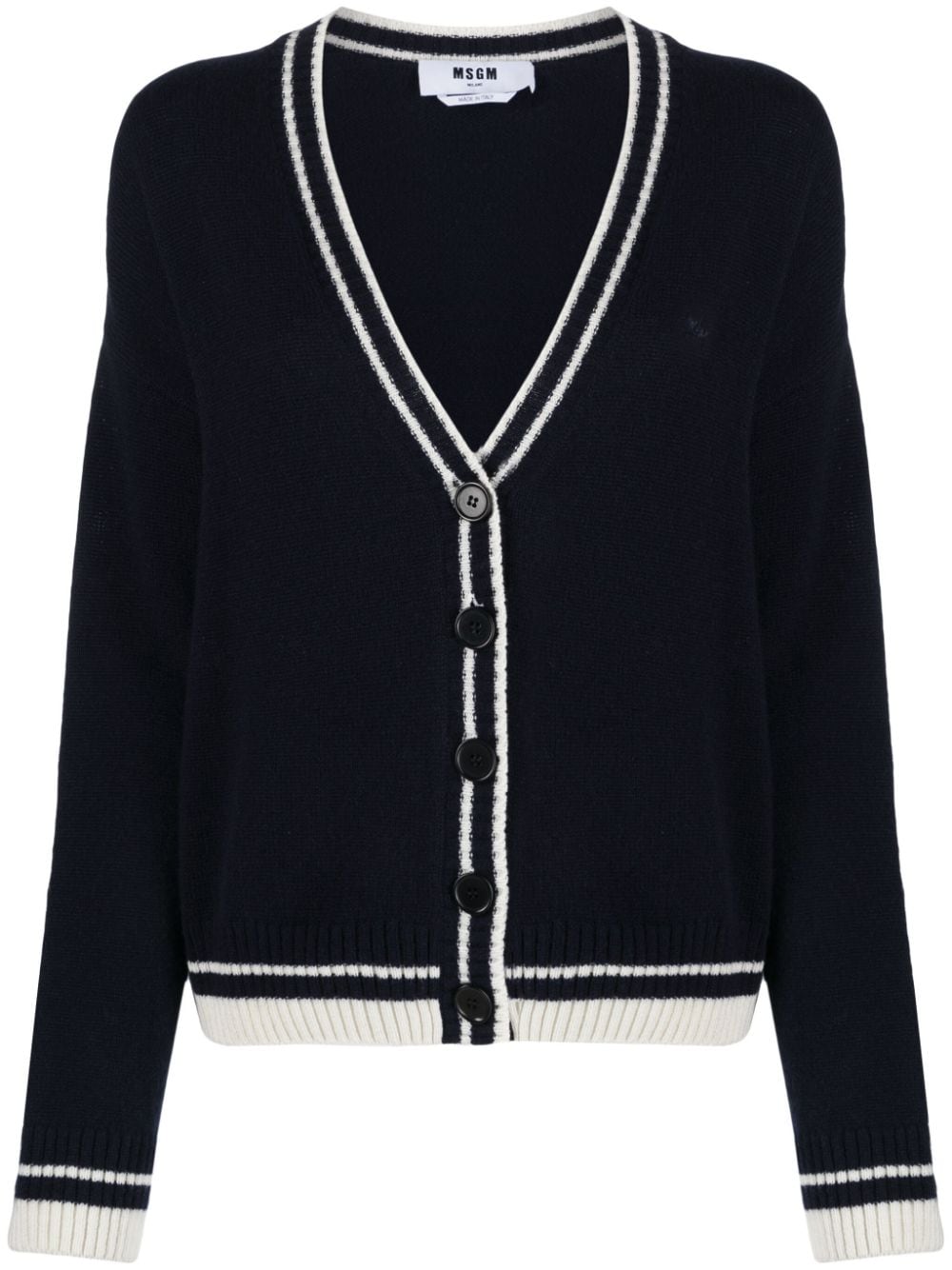 MSGM striped-edge wool-cashmere cardigan - Blue