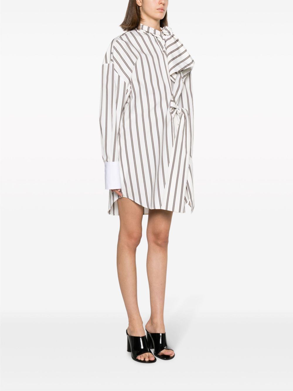 Shop Msgm Bow-detail Striped Shirtdress In Weiss