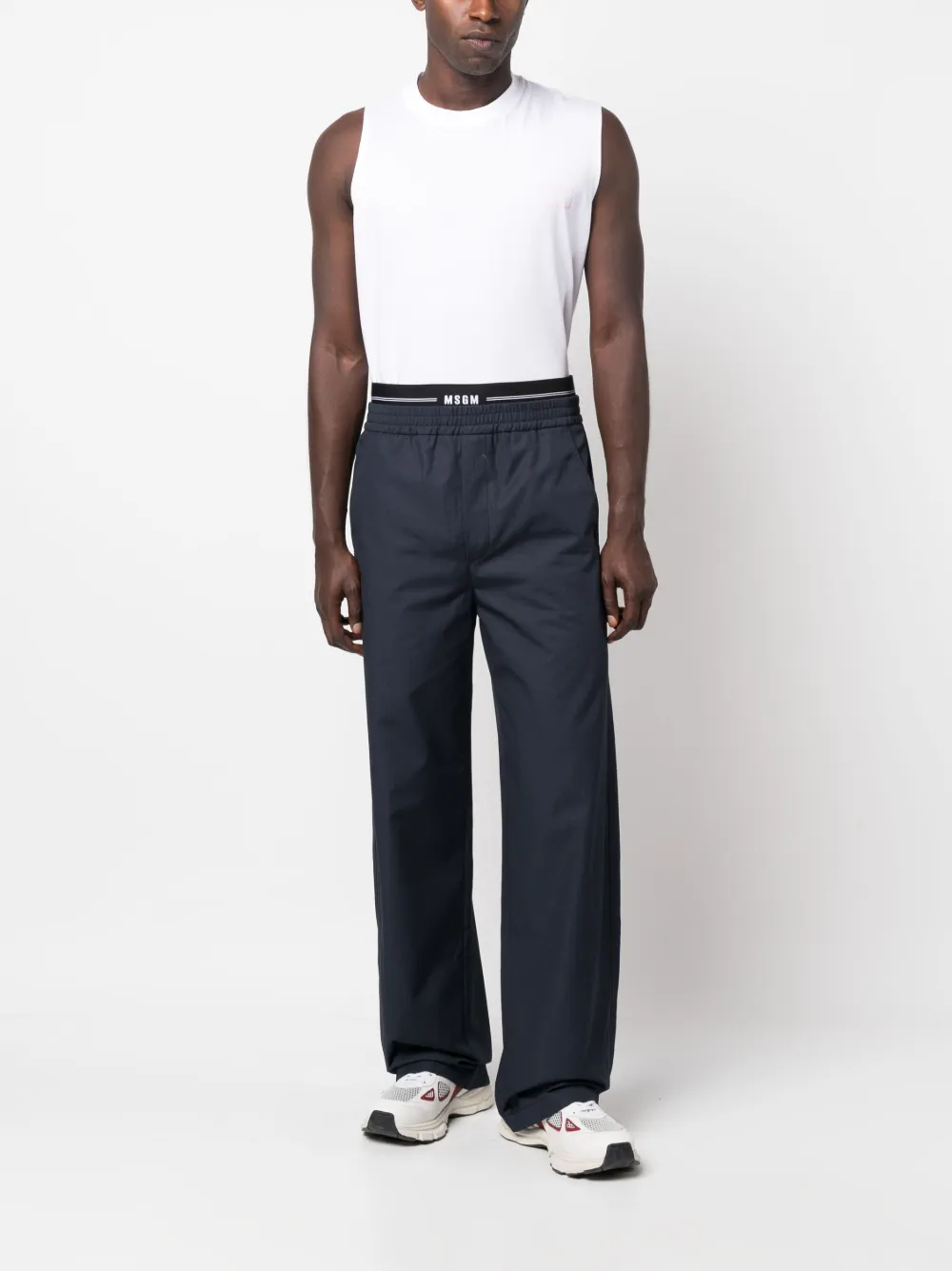 Image 2 of MSGM logo-waistband straight-leg trousers