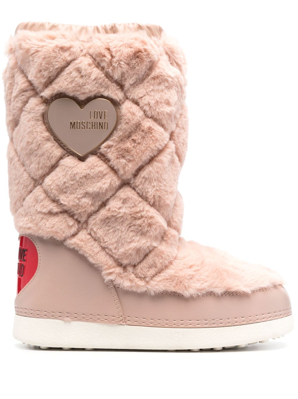 Love Moschino logo plaque faux fur Boots Pink FARFETCH HK