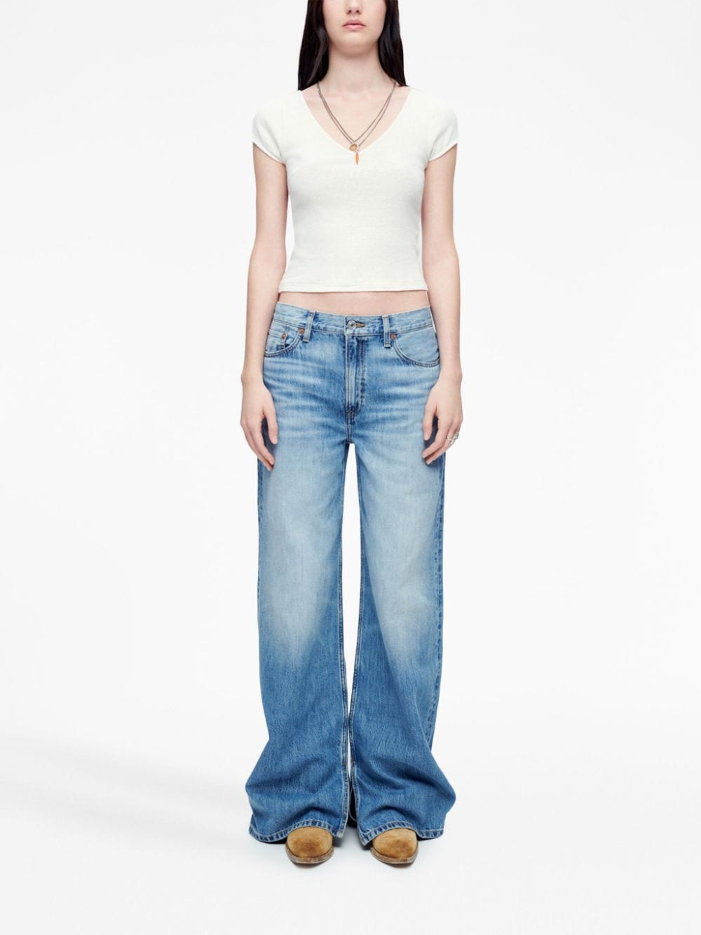 RE/DONE whiskering-effect low-rise wide-leg jeans - Blauw