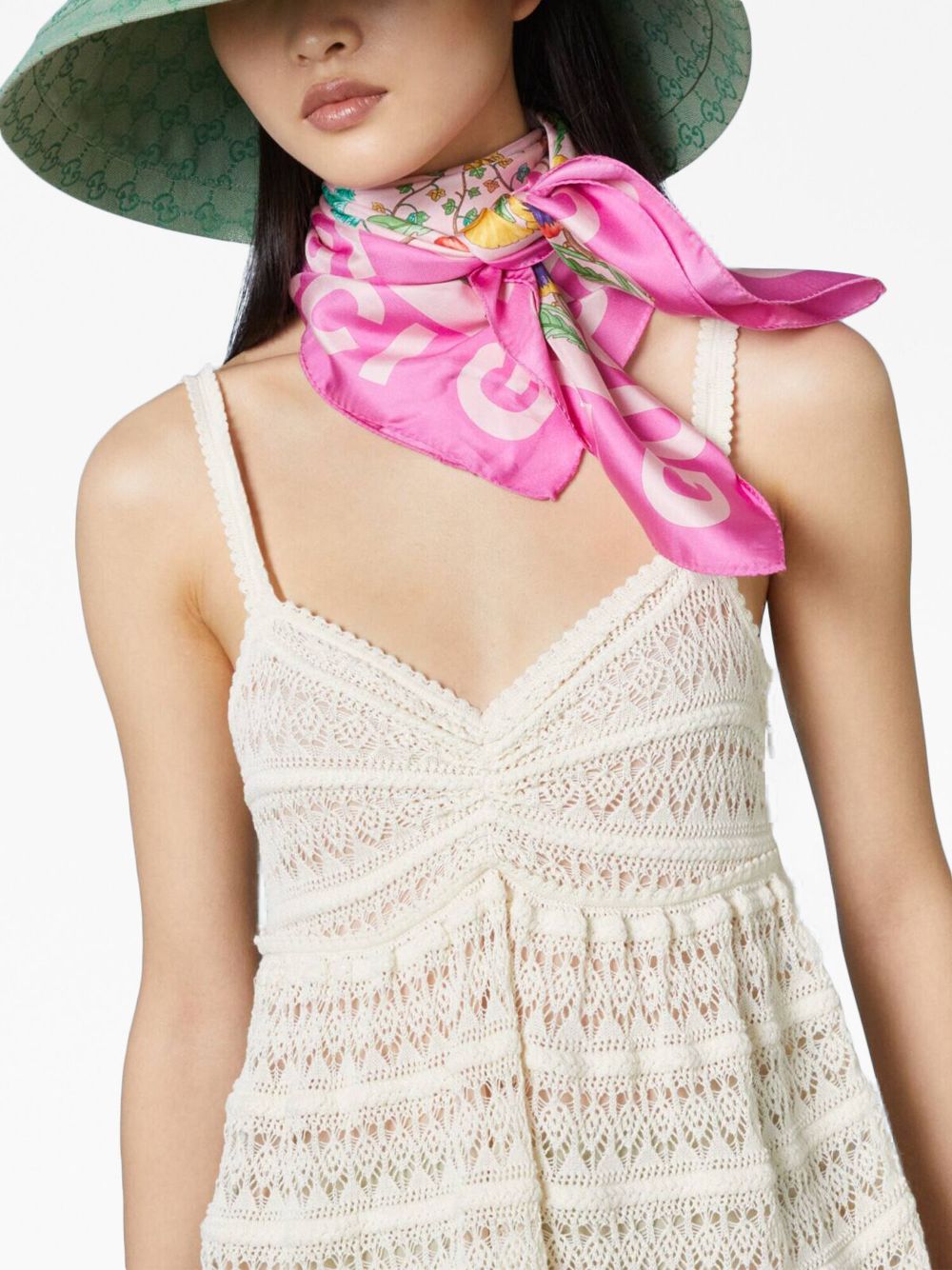 Gucci floral-print silk scarf - Roze