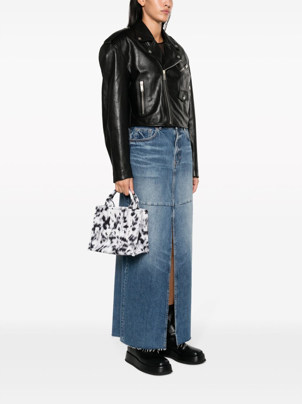 MSGM small logo-print animal-print tote bag - Zwart