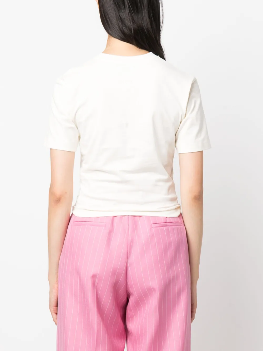 Msgm Pussy-bow Fastening Cotton T-shirt In Neutrals
