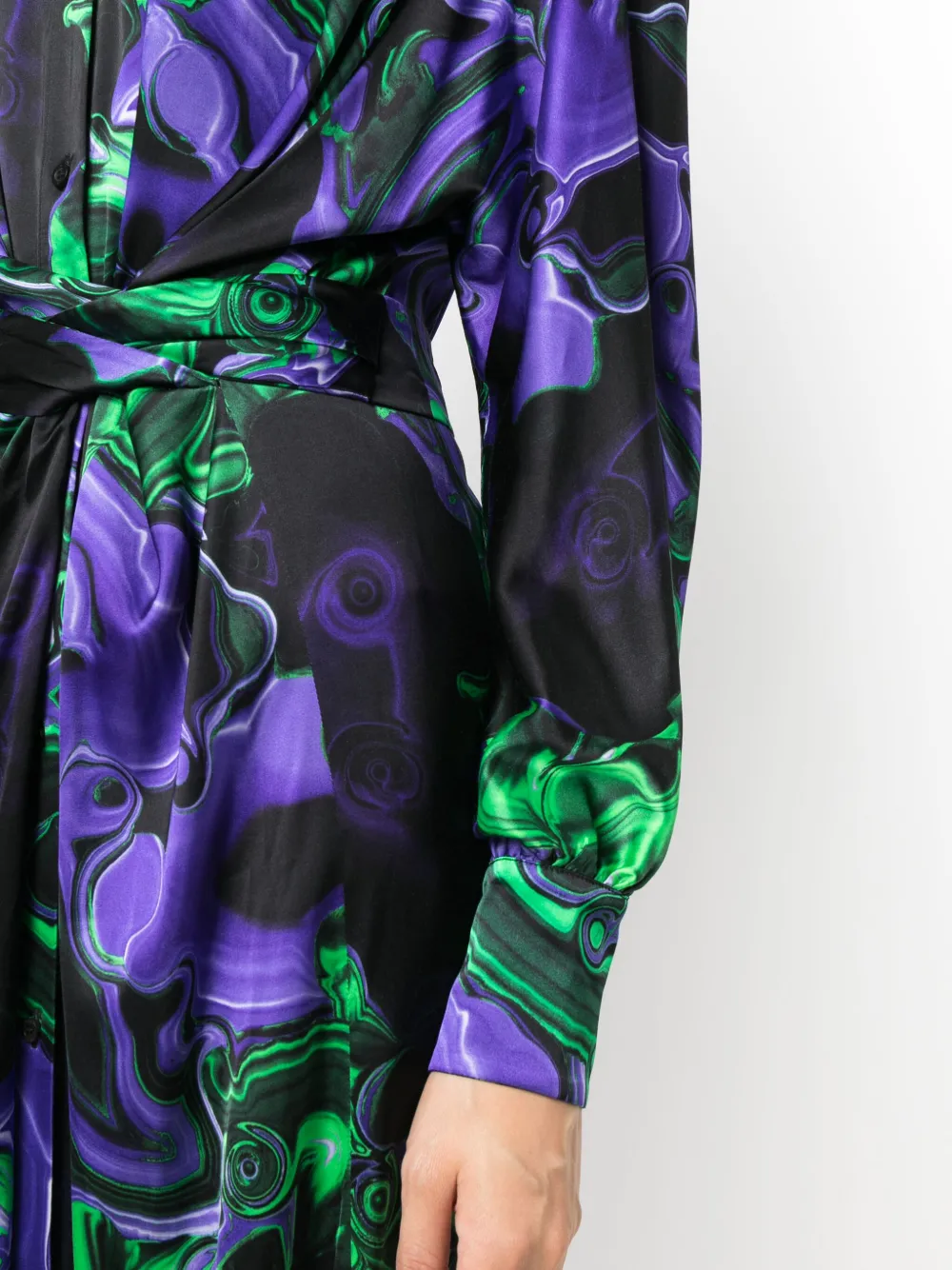 Shop Msgm Abstract-print Tied-waist Shirt Dress In Purple