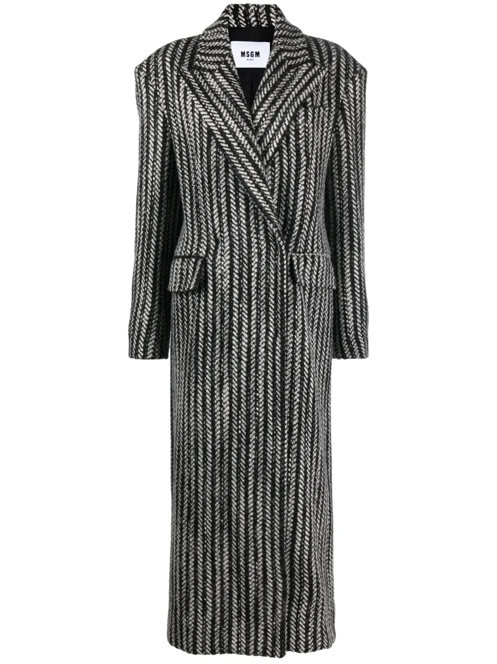 MSGM double-breasted herringbone coat Zwart