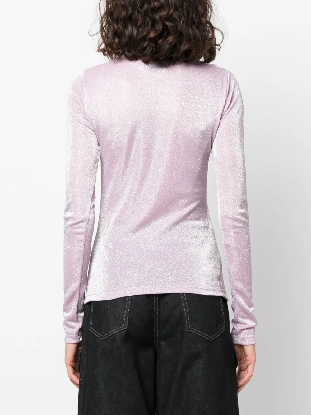 Msgm Glittery Gathered High-neck T-shirt In Pink