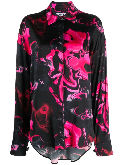MSGM Magma-print satin-finish shirt