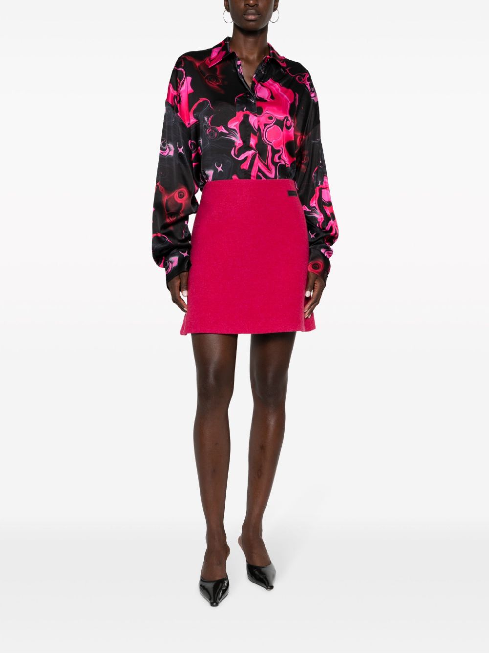 Image 2 of MSGM Magma-print satin-finish shirt