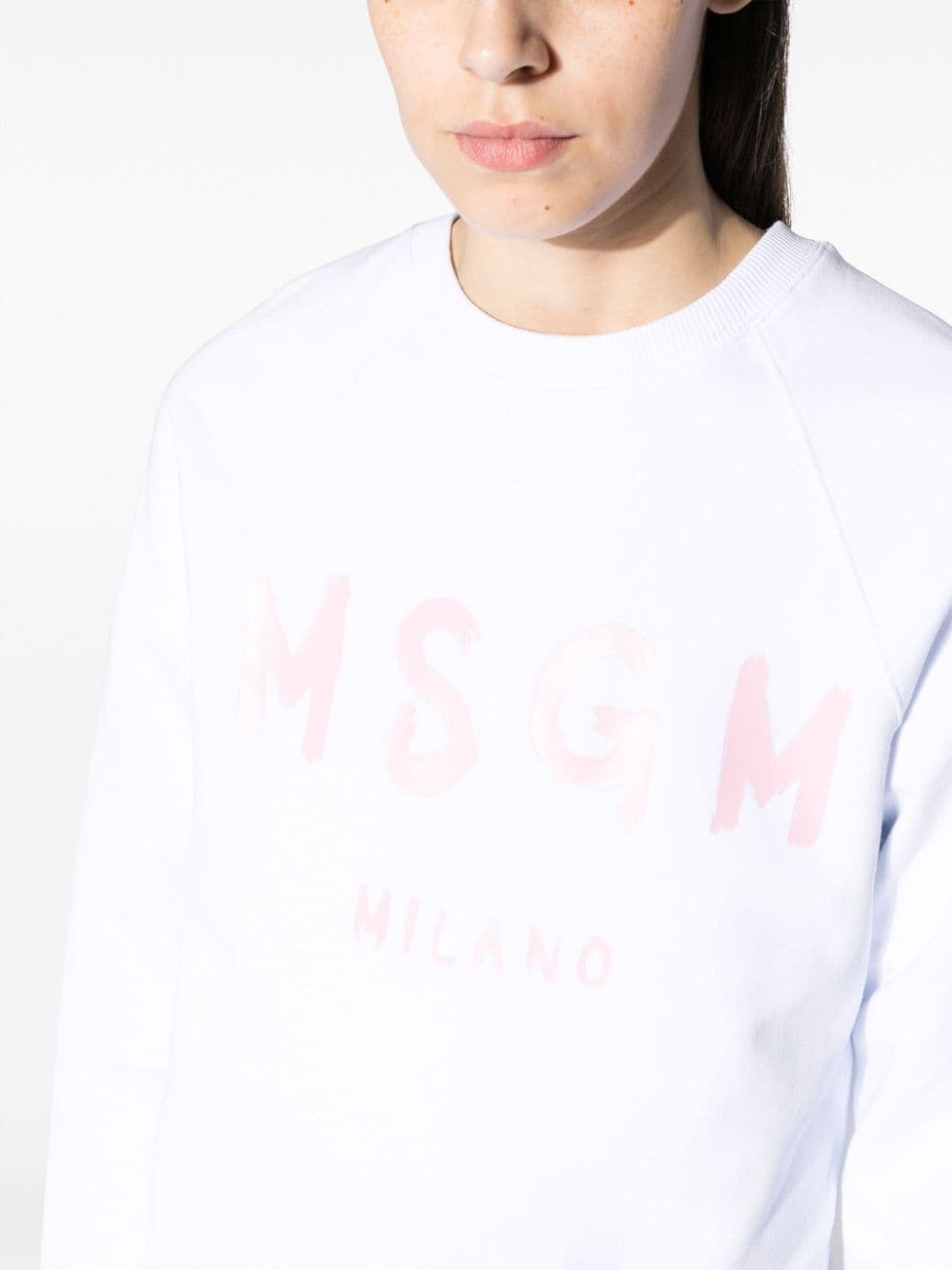 Shop Msgm Logo-print Cotton Sweatshirt In White