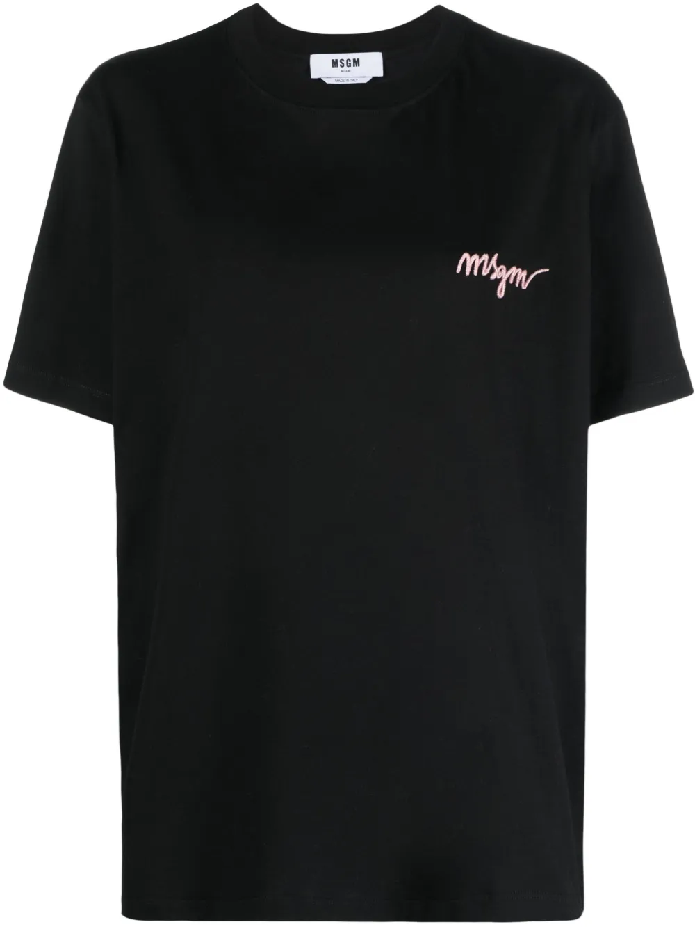 Msgm Black T-shirt With Contrast Embroidered Logo In 黑色