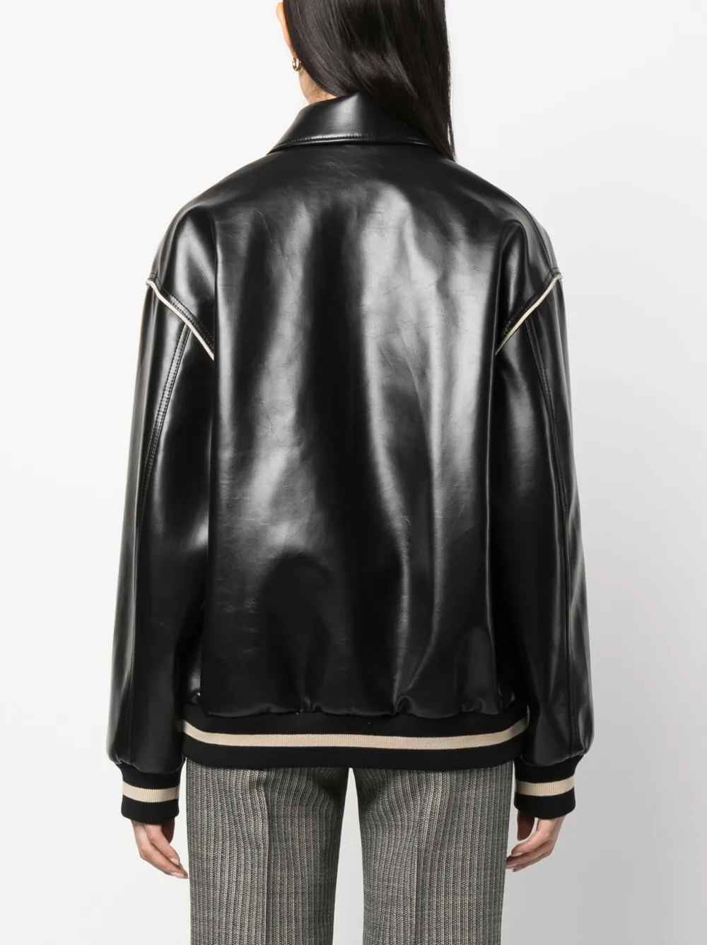 MSGM logo-patch faux-leather Bomber Jacket - Farfetch 