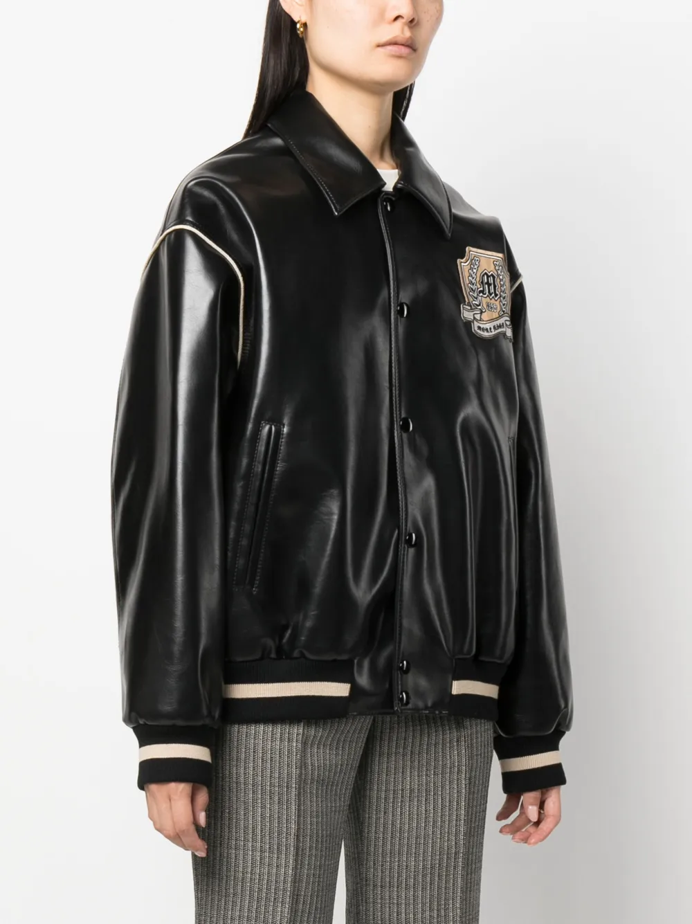 MSGM logo-patch faux-leather Bomber Jacket - Farfetch 