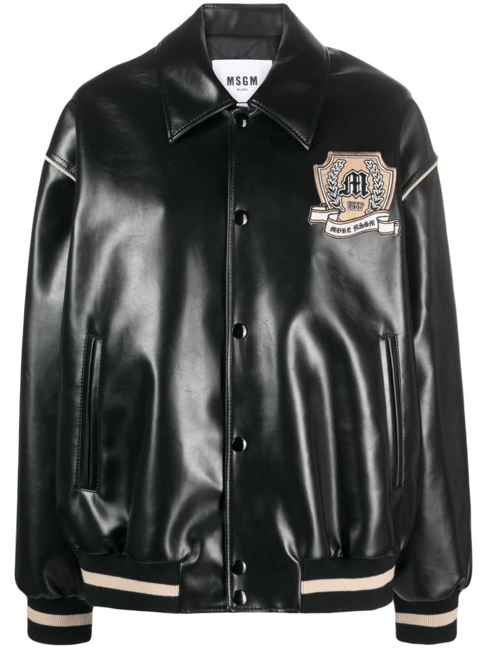 MSGM LOGO-PATCH FAUX-LEATHER BOMBER JACKET