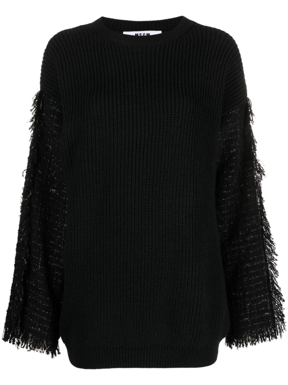 Shop Msgm Frayed-detaling Ribbed-knit Jumper In Black