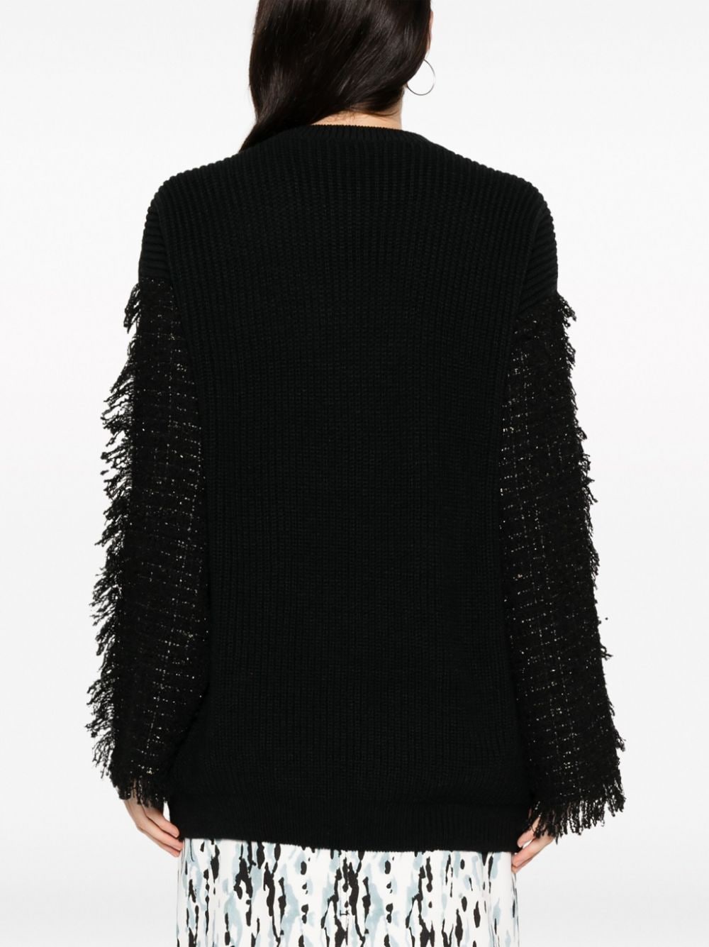 Shop Msgm Frayed-detaling Ribbed-knit Jumper In Black