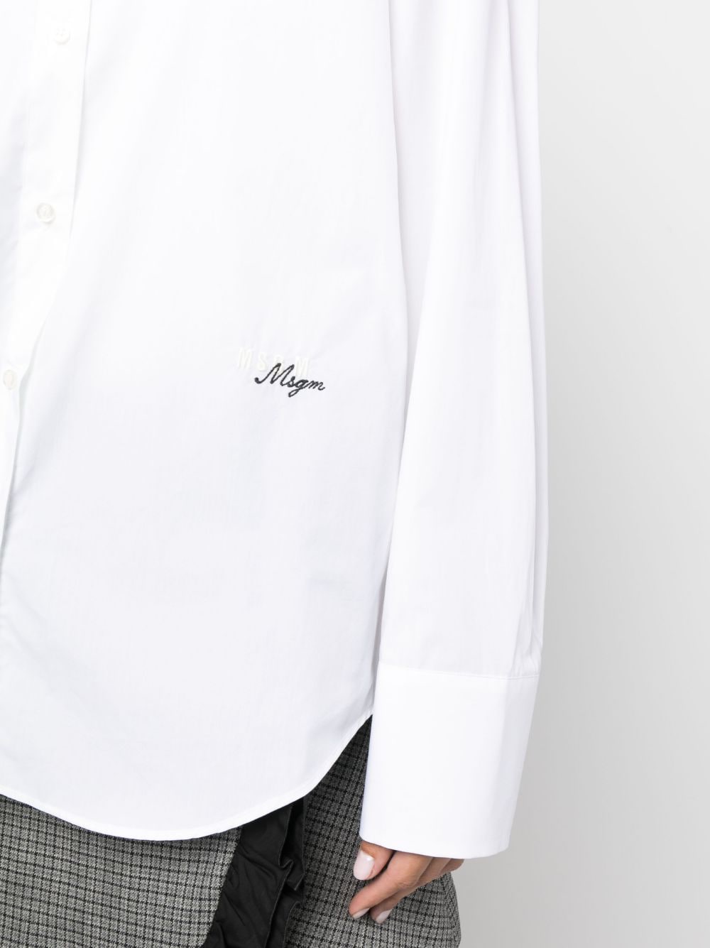Shop Msgm Embroidered-logo Cotton Shirt In White