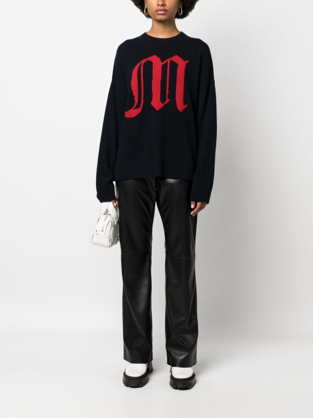 Image 2 of MSGM intarsia-knit logo crew-neck jumper