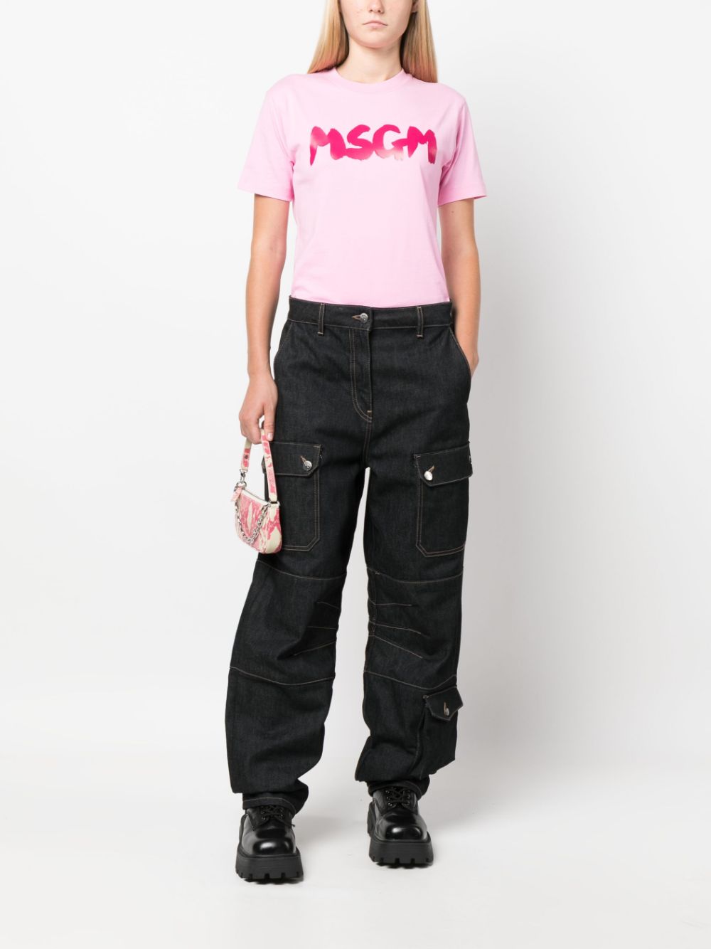 MSGM logo-print cotton T-shirt - Pink