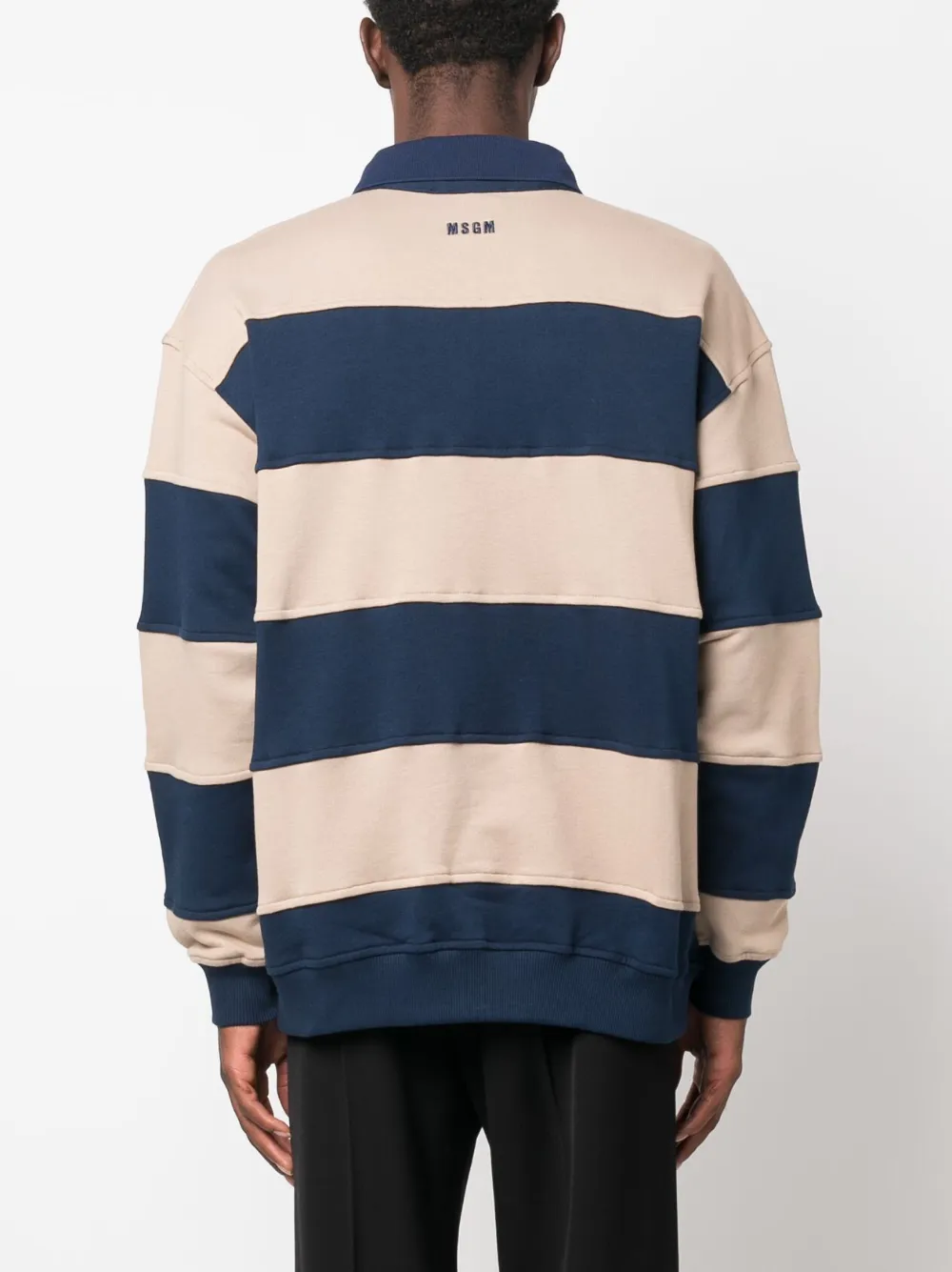 Msgm Logo Striped Polo Collar Sweatshirt In Neutrals