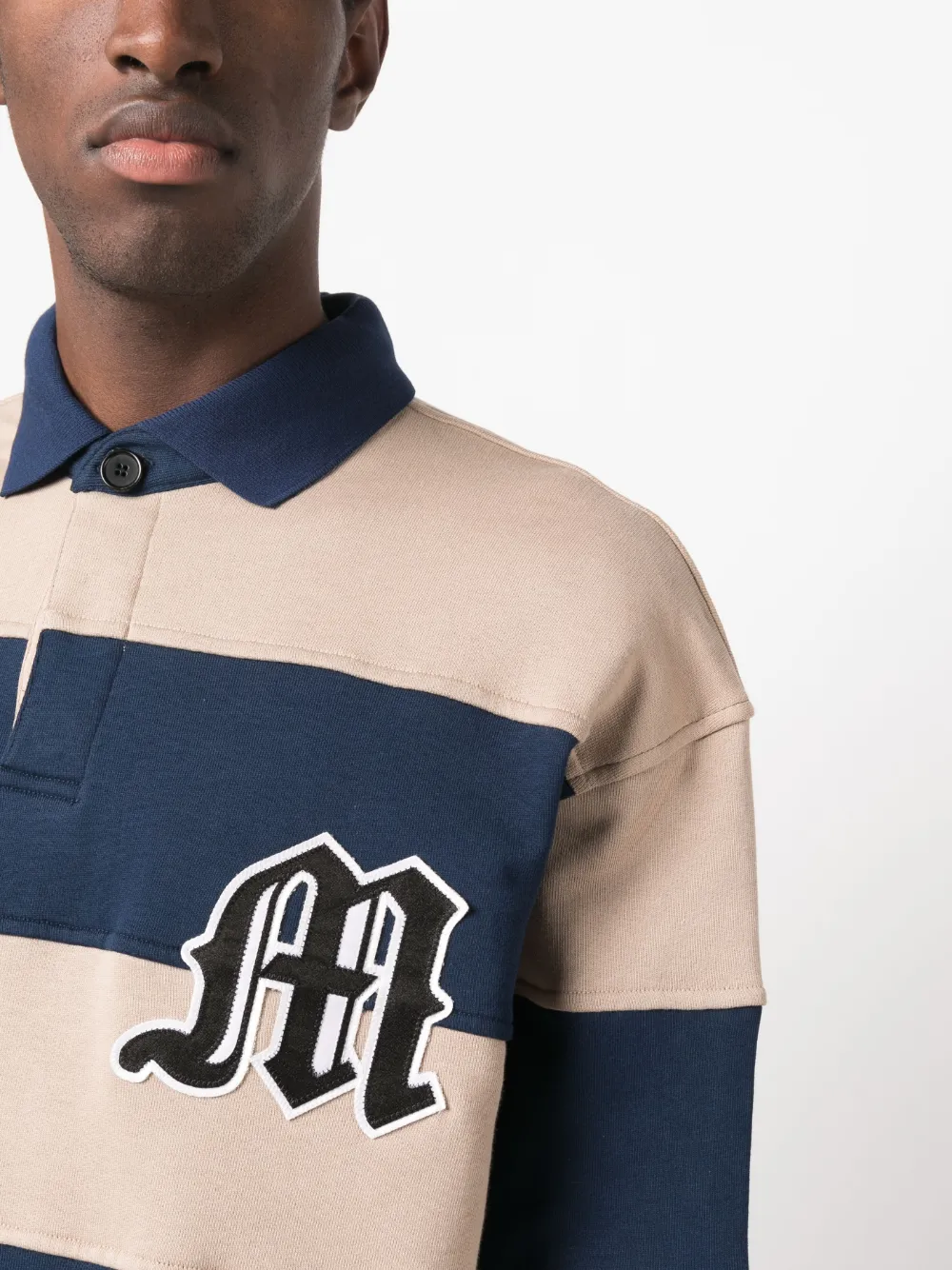 logo-patch striped polo sweatshirt