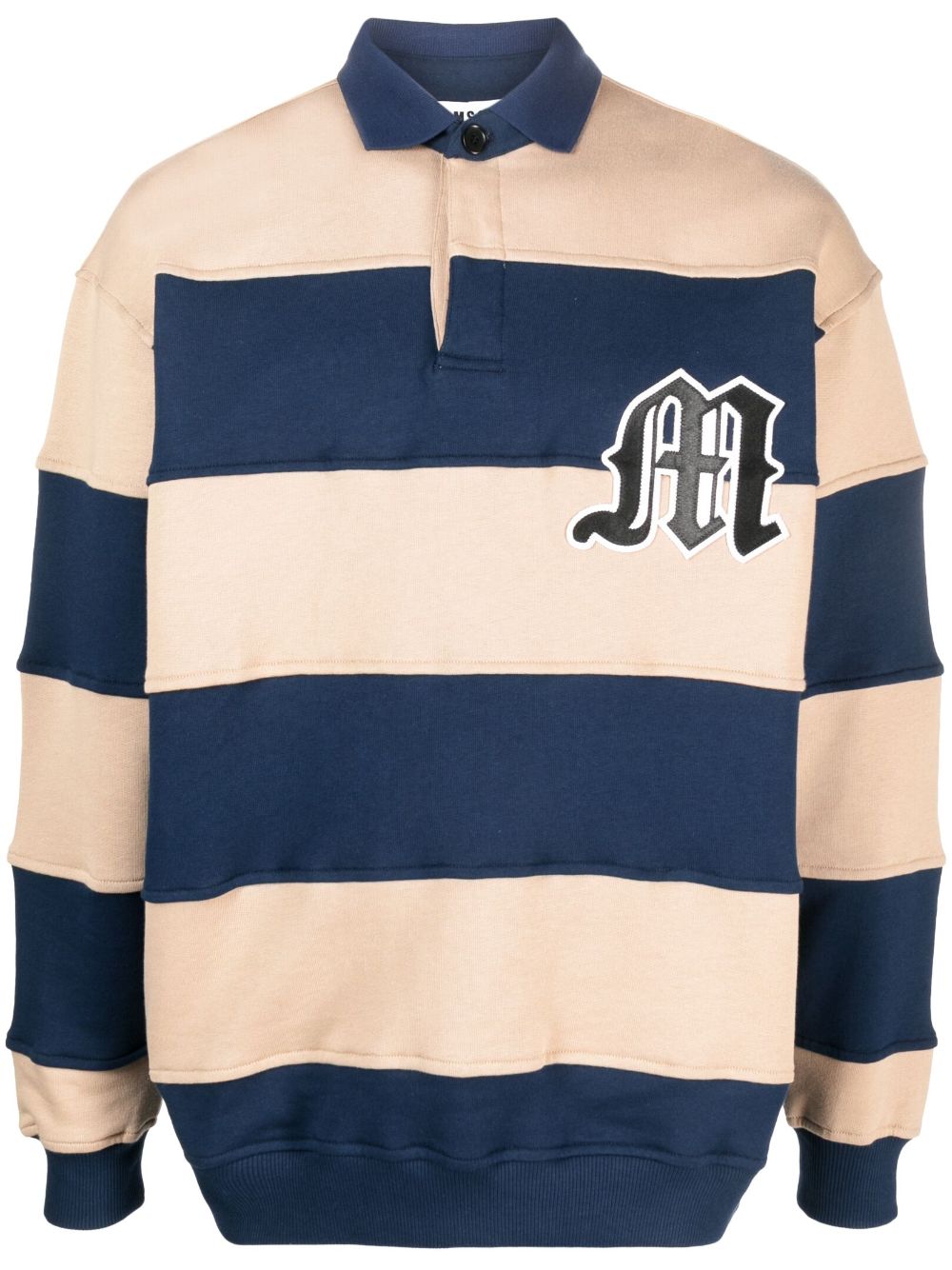 Msgm Logo-patch Striped Polo Sweatshirt In Neutrals