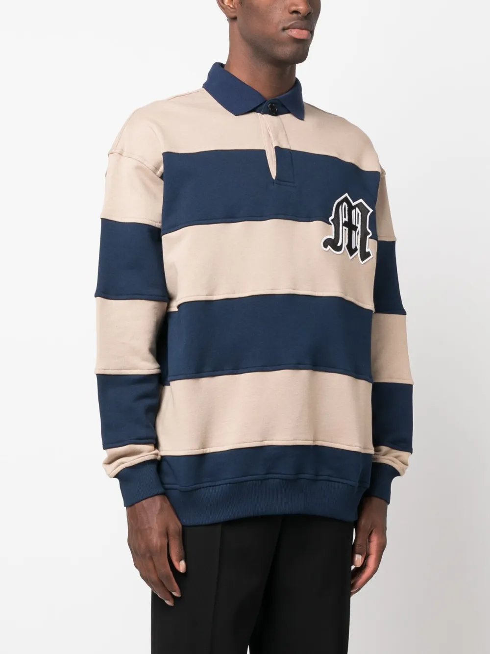 Msgm Logo Striped Polo Collar Sweatshirt In Neutrals