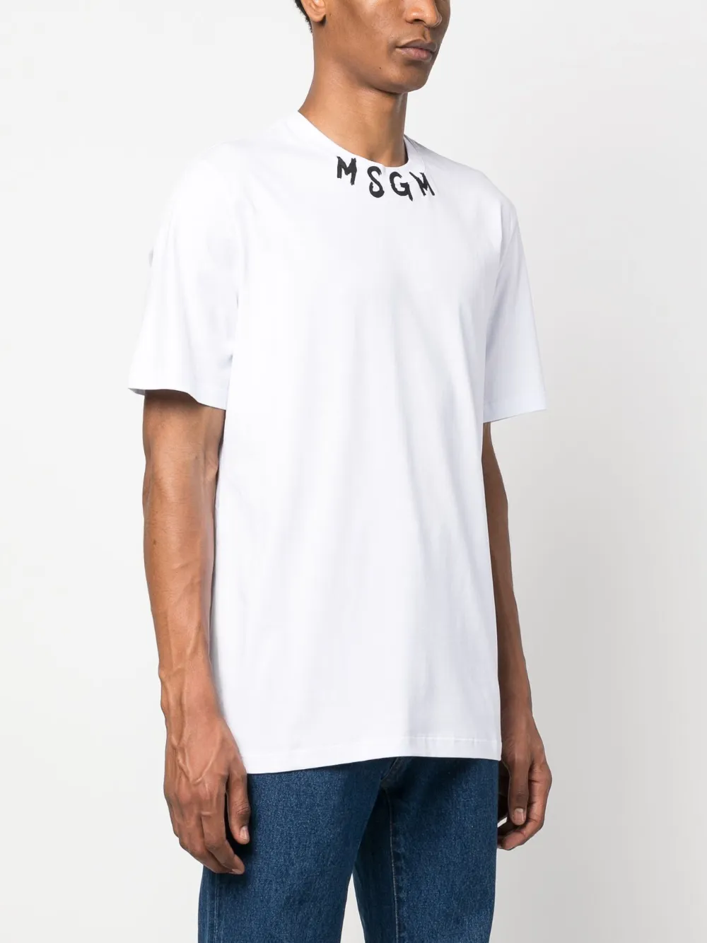 Msgm Logo-lettering Print Cotton T-shirt In White