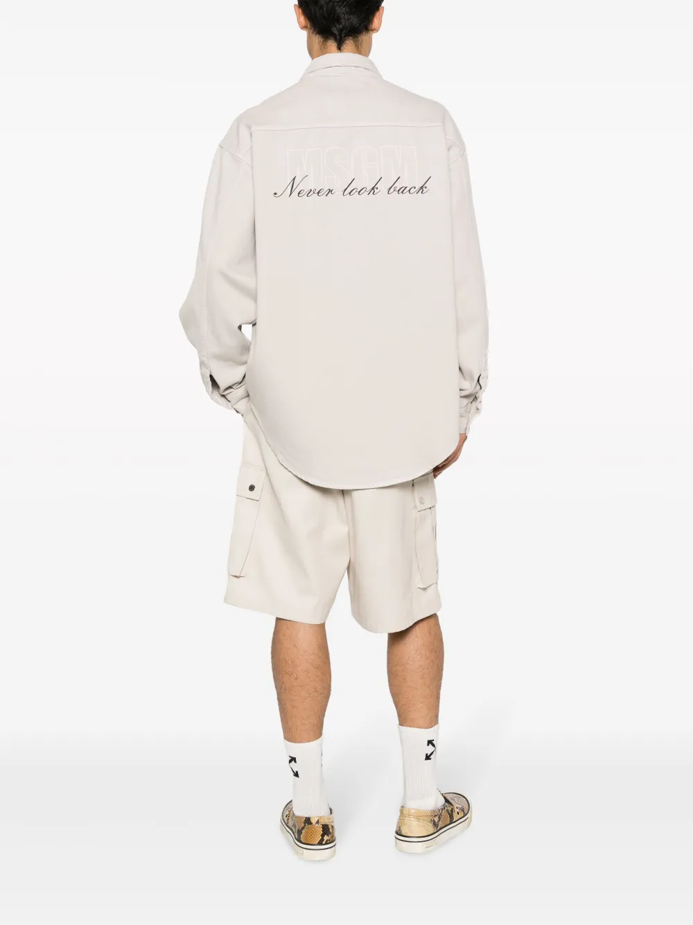 MSGM logo-patch denim shirt - Grijs