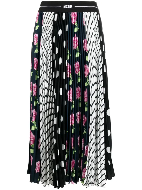 MSGM mix-print Pleated Long Skirt - Farfetch