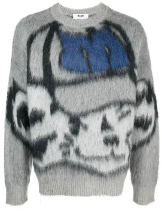 MSGM Brushed graffiti-print crew-neck Jumper - Farfetch