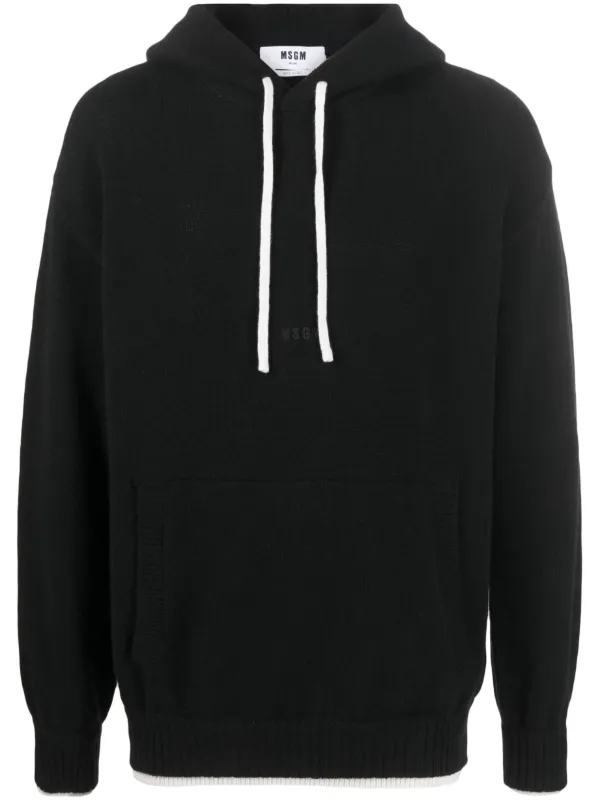 MSGM Contrasting Trim Drawstring Hoodie Black FARFETCH OM
