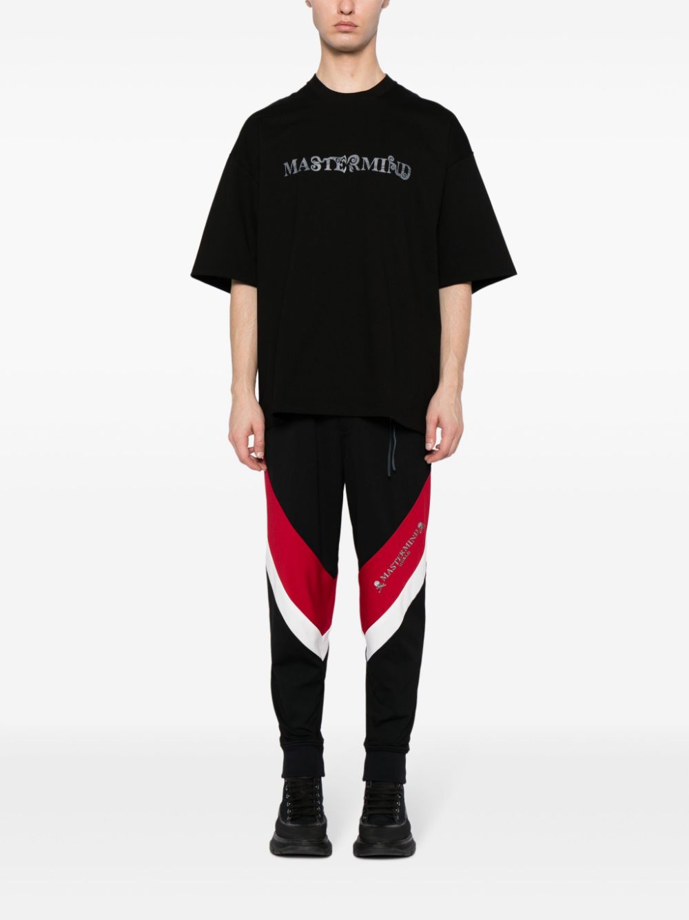 Shop Mastermind Japan Logo-print Stripe-detailing Track Pants In Black