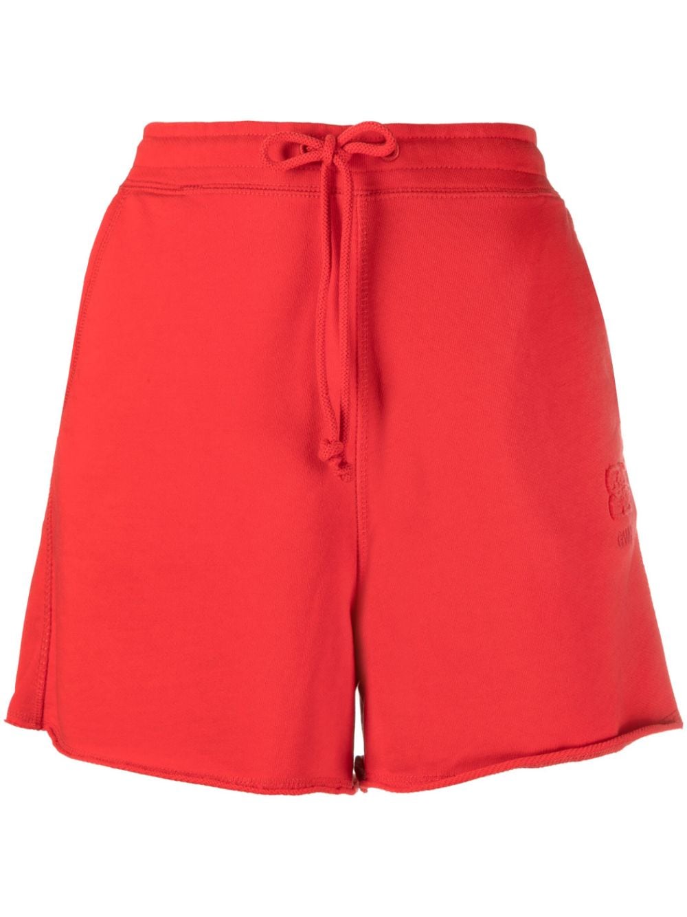 Shop Ganni Logo-embroidered Cotton Track Shorts In Red