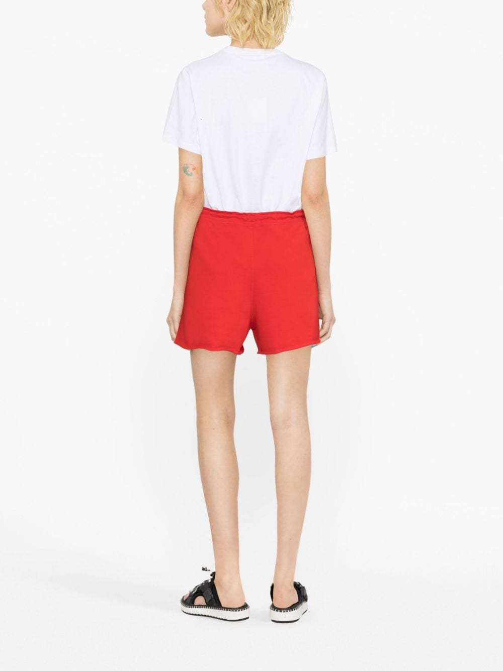 Shop Ganni Logo-embroidered Cotton Track Shorts In Red