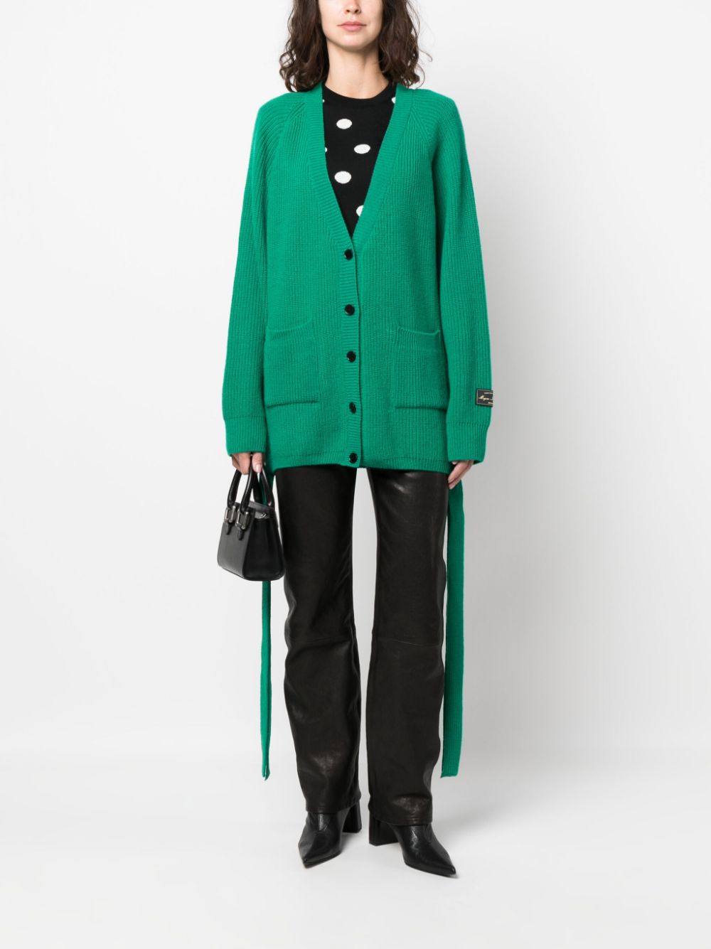 Shop Msgm Ribbed-knit Wool-blend Cardigan In Green