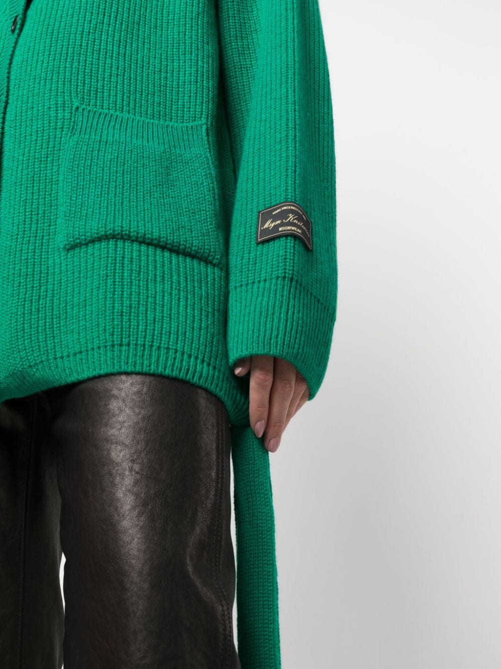 Shop Msgm Ribbed-knit Wool-blend Cardigan In Green