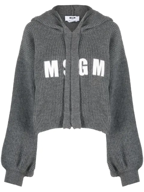 MSGM logo-embroidered ribbed-knit hoodie