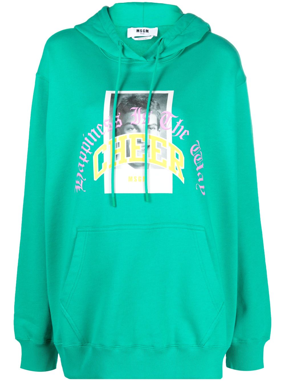 MSGM graphic-print jersey cotton hoodie - Green