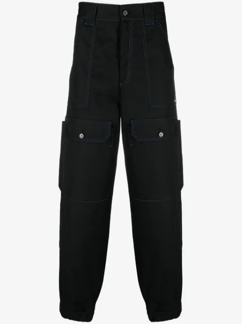 MSGM contrasting-stitch logo-patch trousers