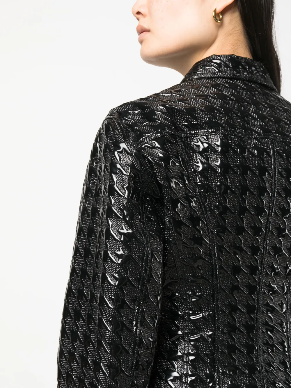 Msgm Embossed-pattern Faux-leather Shirt Jacket In Black