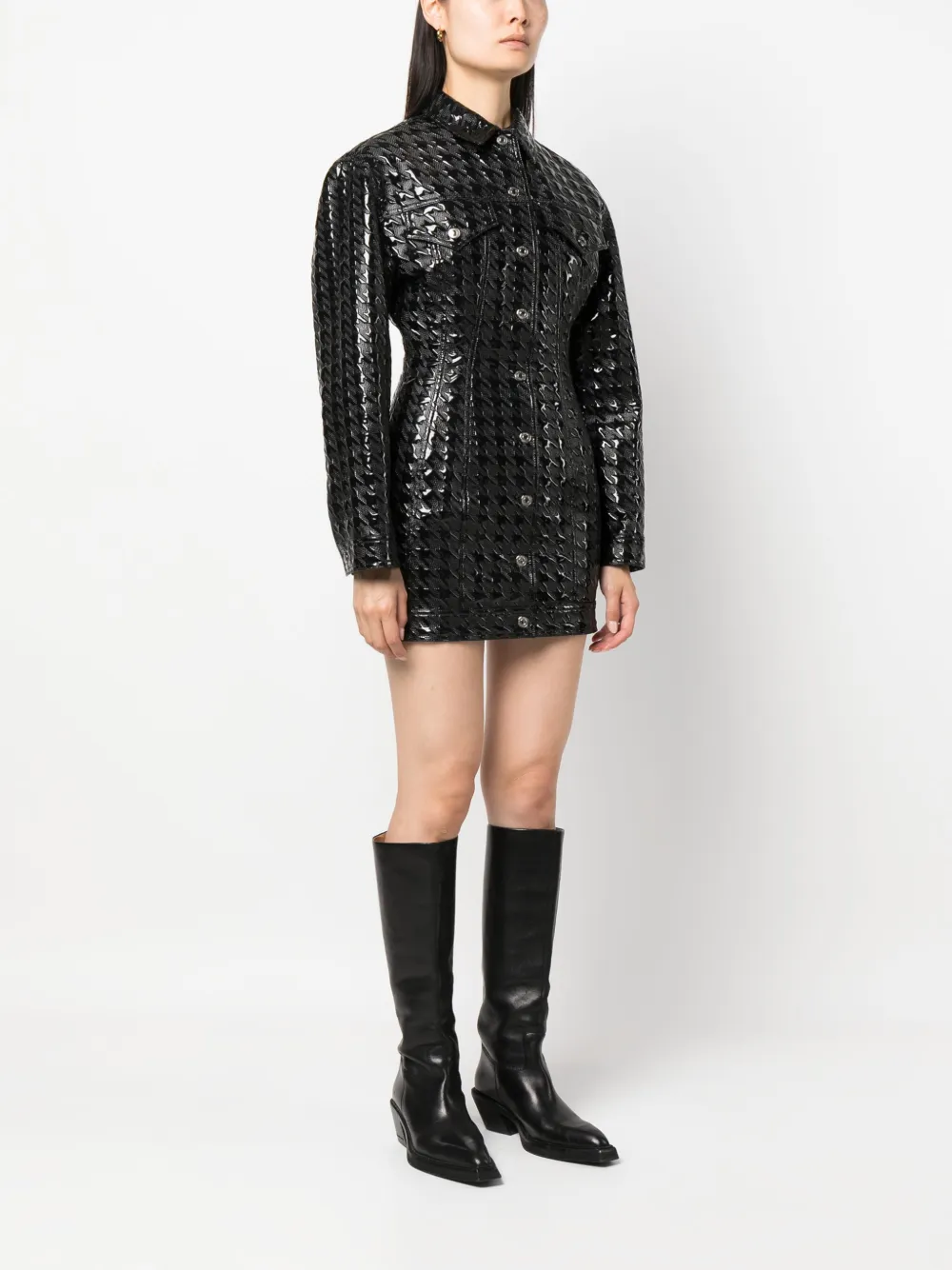 Msgm Embossed-pattern Faux-leather Shirt Jacket In Black