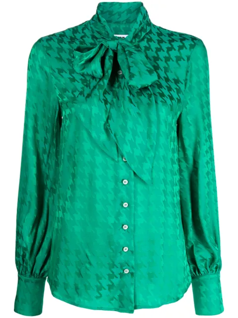 MSGM gathered tie-neck houndstooth-pattern blouse
