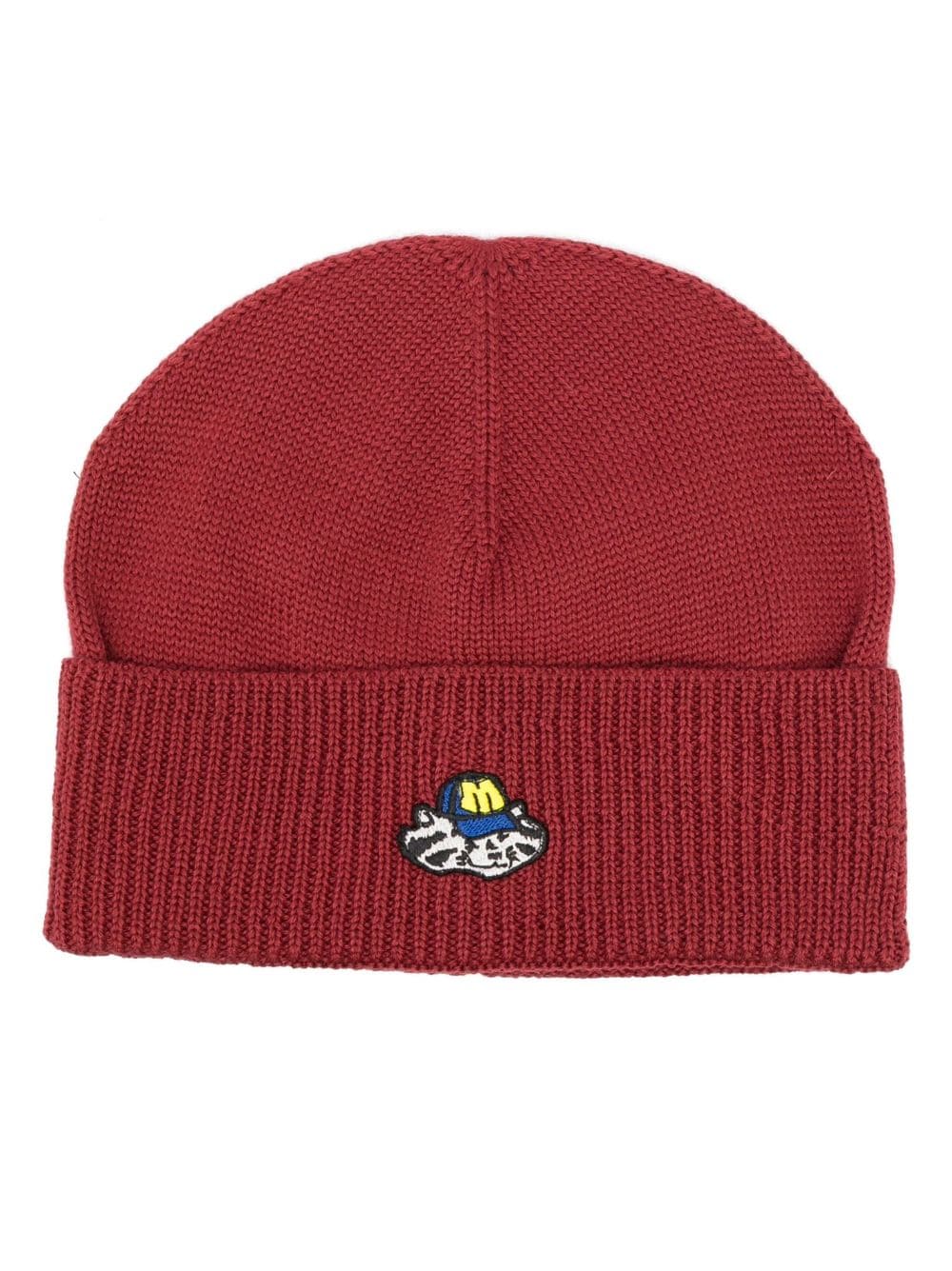 Msgm Logo-patch Knitted Beanie In Red