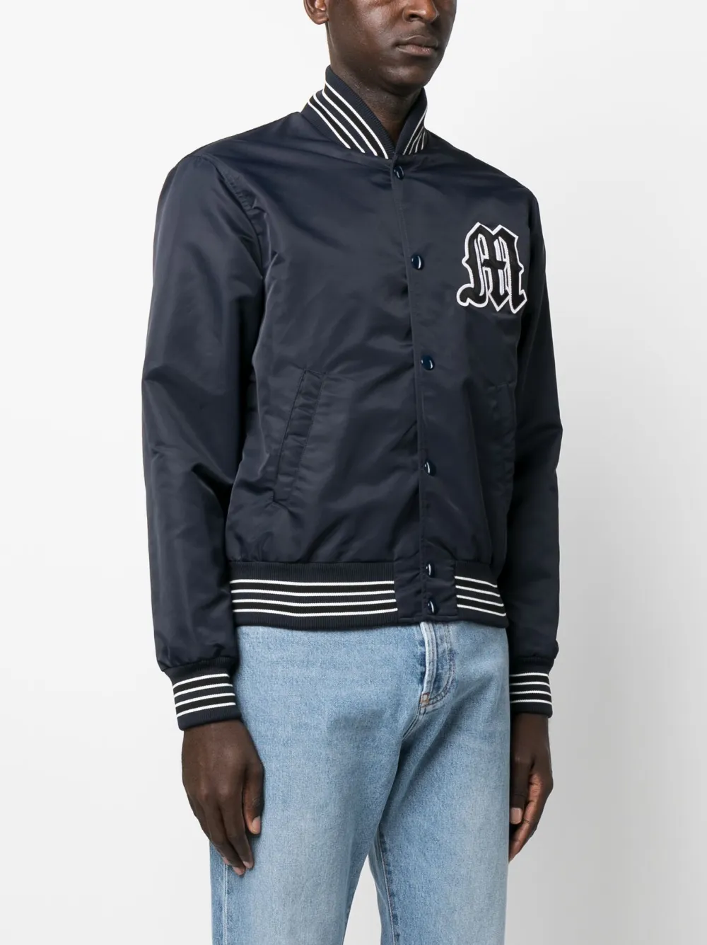 Shop Msgm Logo-patch Bomber Jacket In Blue