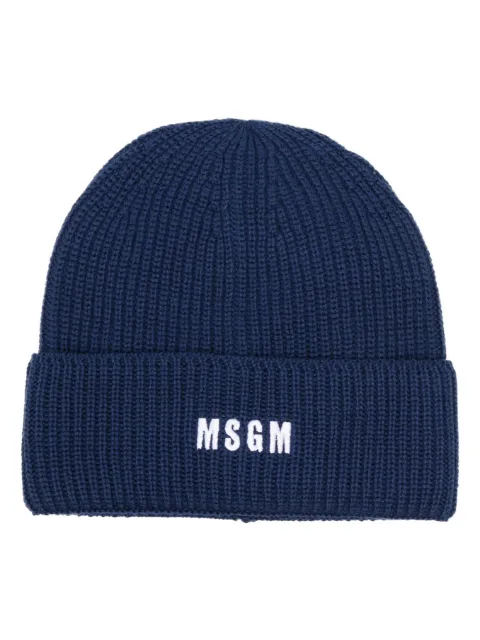 MSGM Gerippte Beanie mit Logo-Stickerei