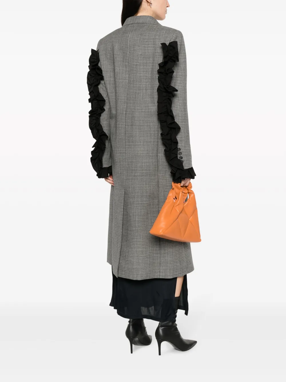 MSGM checkered ruffled peacoat - Grijs